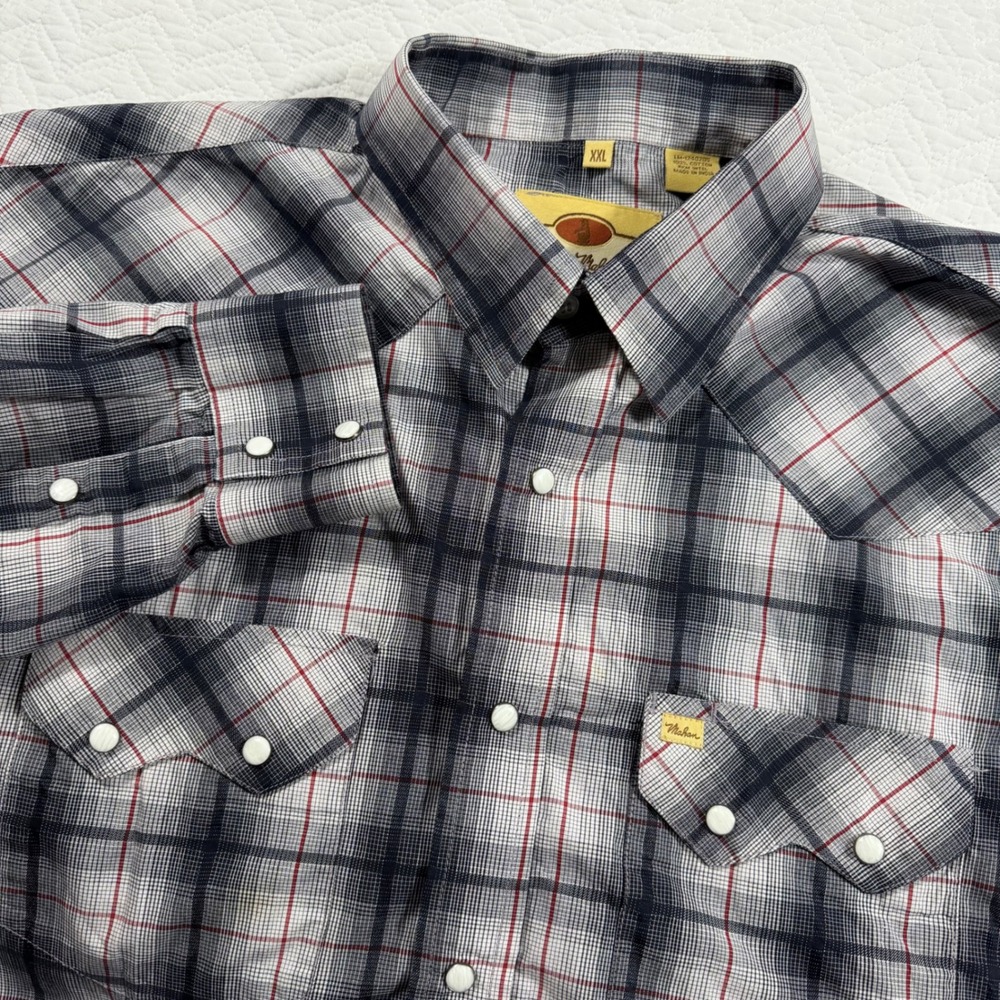 Larry Mahan Cowboy Collection Mens XXL Plaid Long‎ Sleeve Snap Western Shirt